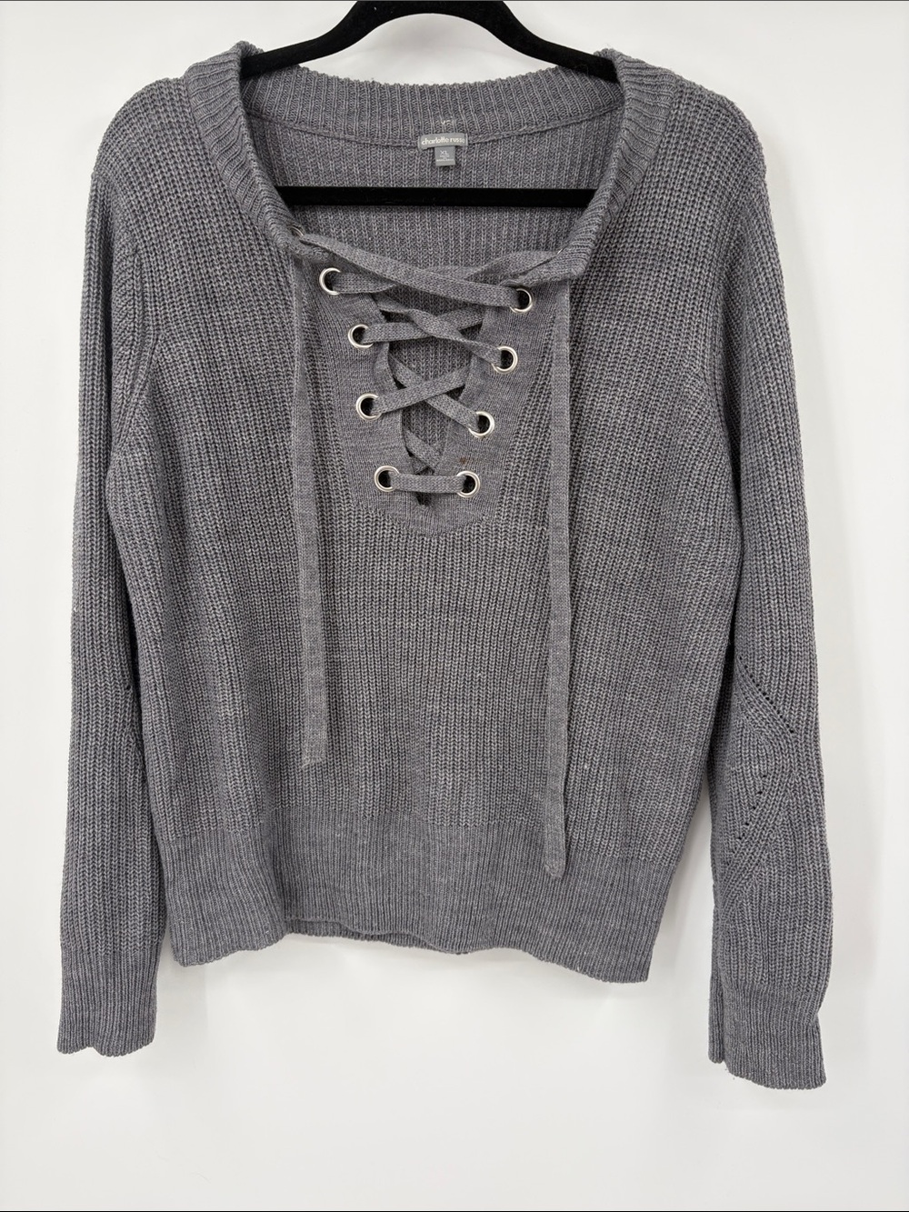 Charlotte Russe Grey Knit Lace Up Sweater Size XL